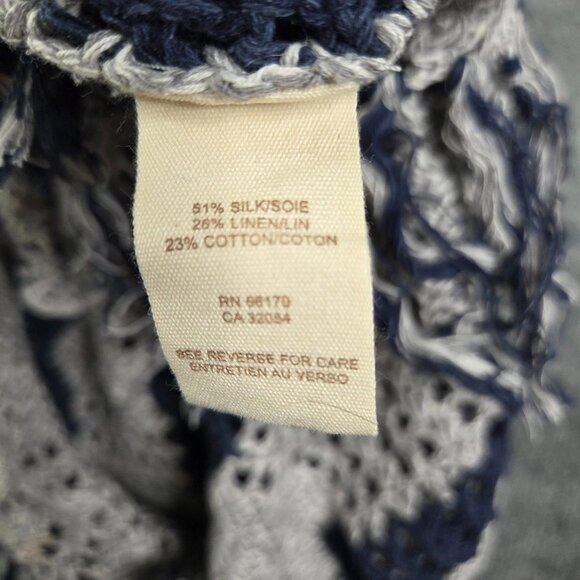 Free People Gray Blue Fringe Knit Silk Linen Blend Vest Womens Medium Button - Picture 9 of 10